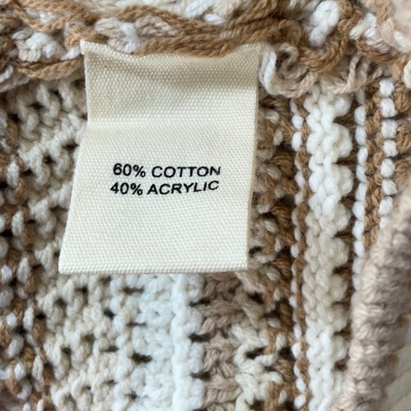 Marled Cream and Brown Striped Knit Cardigan with Front Pockets Size L - Picture 10 of 11
